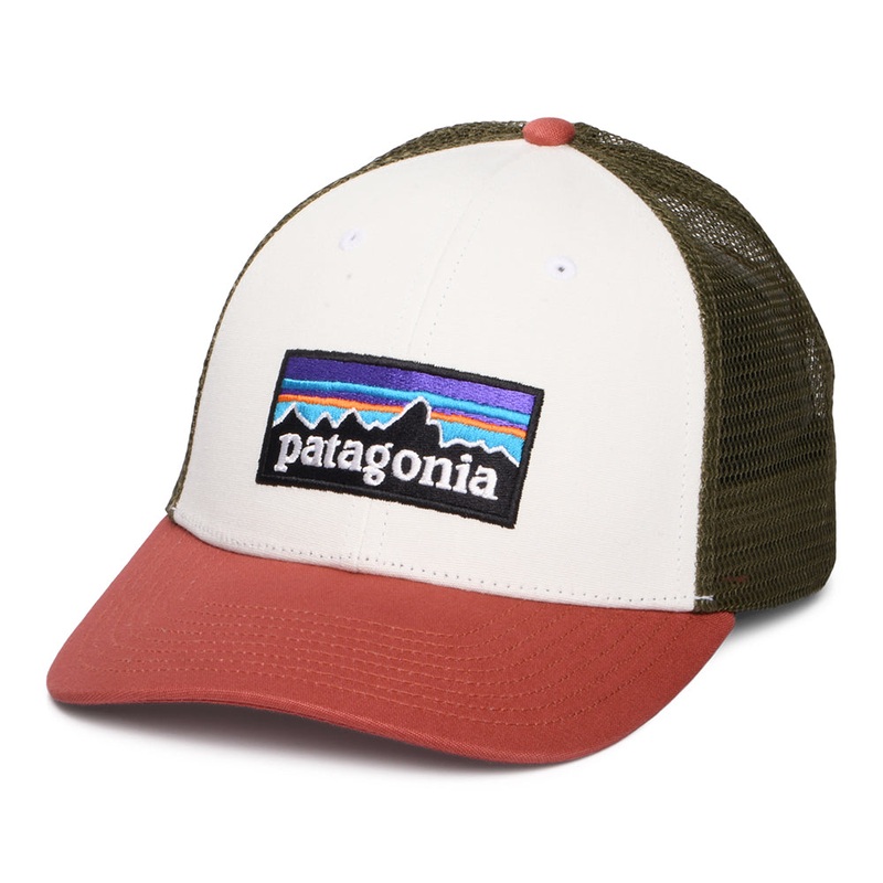 Patagonia Hats P-6 Logo Organic Cotton LoPro Trucker Cap – White-Clay-Olive Adjustable