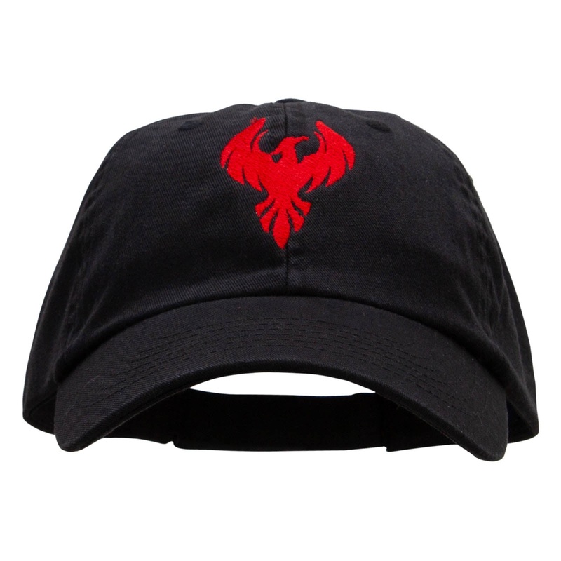 Phoenix Fire Bird Embroidered Low Profile Pet Spun Washed Cap Black One Size