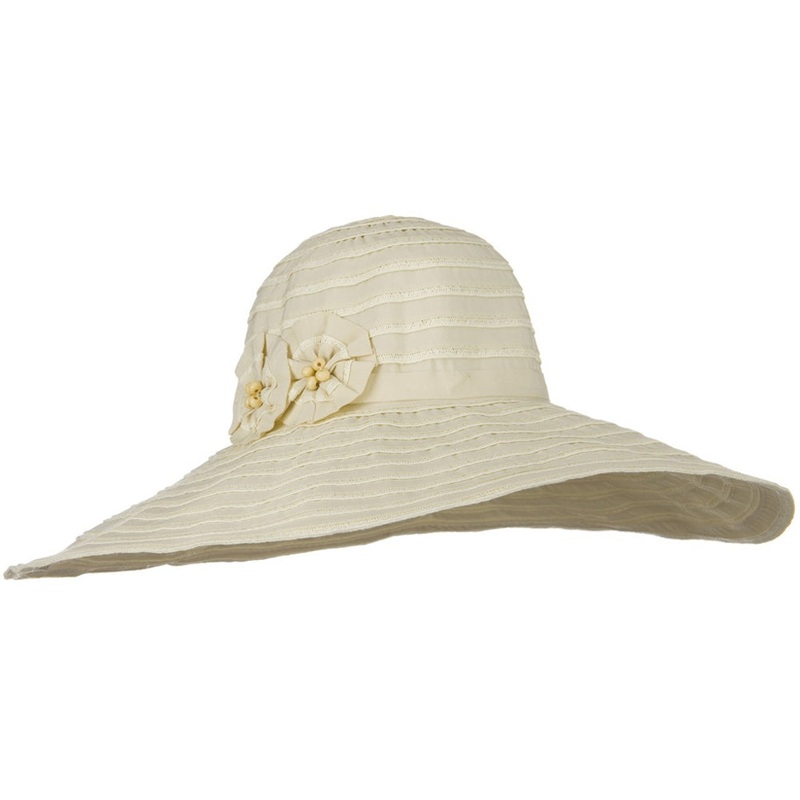 Ribbon Wide Brim Braid Self Tie Hat Beige One Size