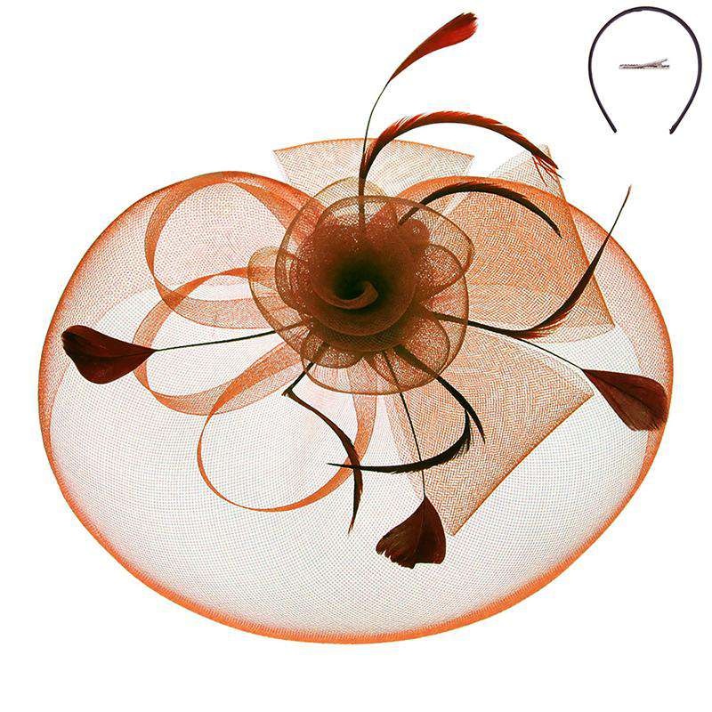 Rose Center Fascinator with Veil Brown