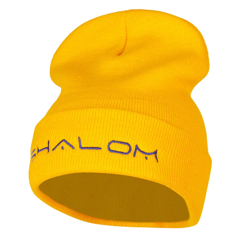 Shalom Embroidered Long Knitted Beanie Yellow One Size
