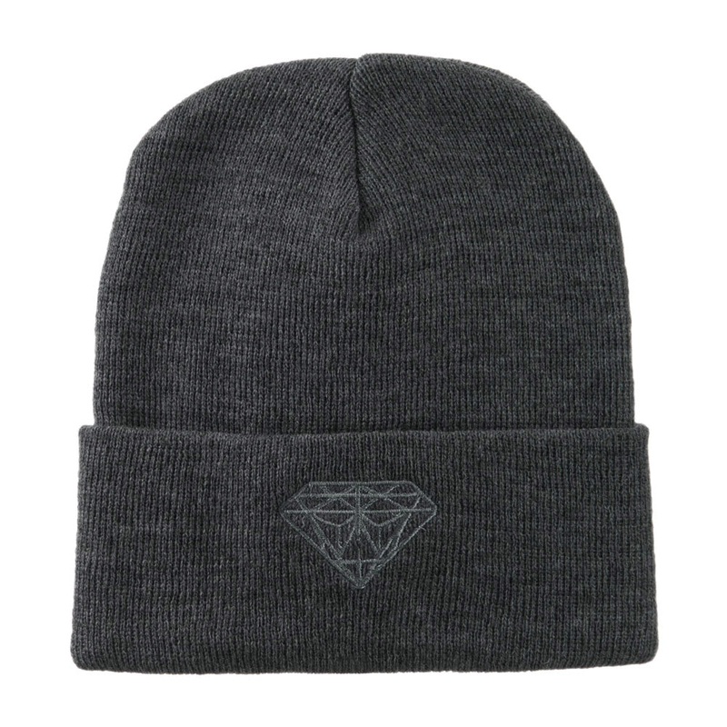 Small Diamond Embroidered Long Beanie Grey One Size