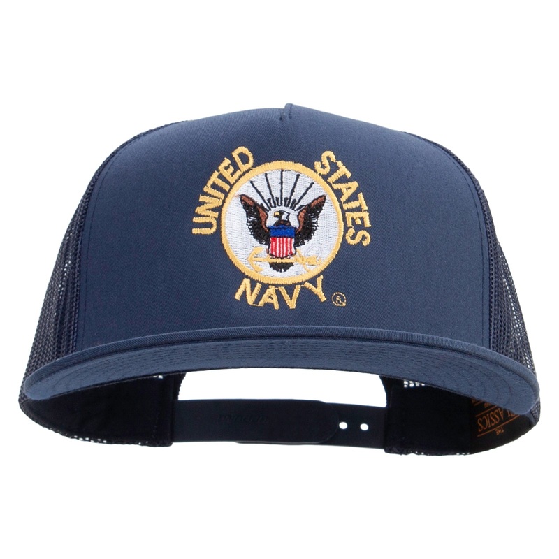 US Navy Circle Logo Embroidered 5 Panel Mesh Trucker Snapback Cap Navy One Size