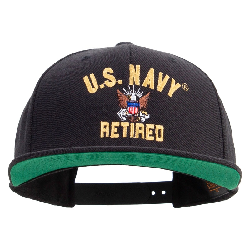 US Navy Retired Embroidered Wool Blend Prostyle Snapback Cap Black One Size