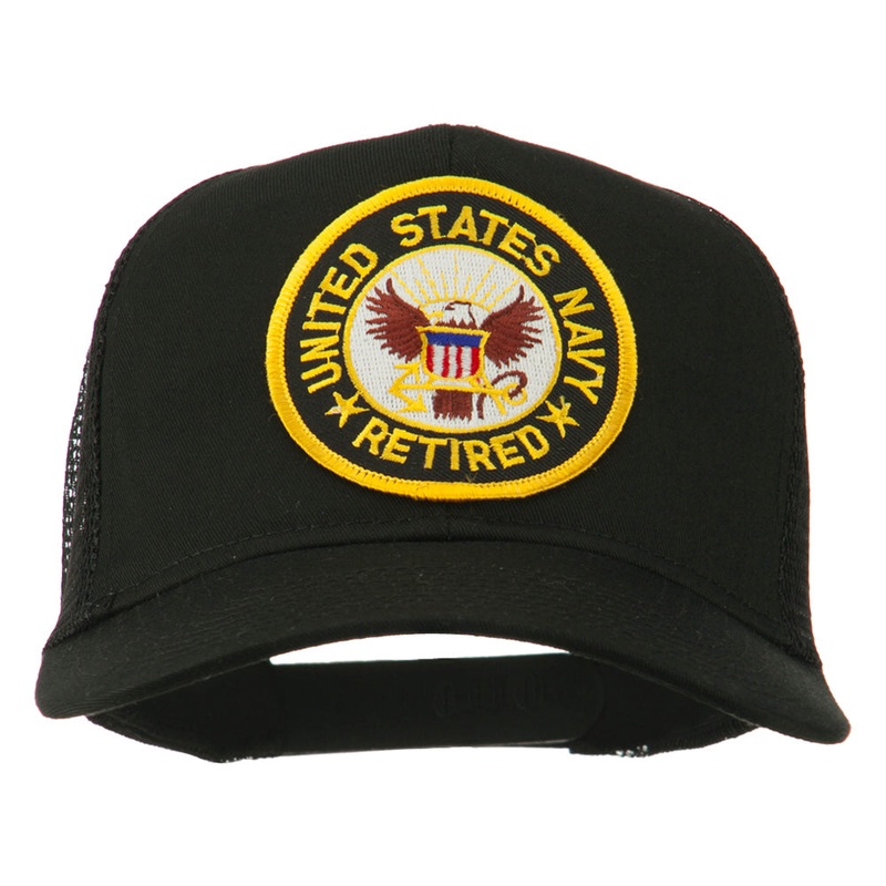 US Retired Circle Navy Patched Mesh Cap Black One Size