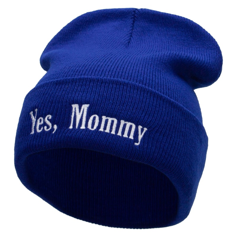 Yes, Mommy Embroidered 12 Inch Long Knitted Beanie Royal One Size