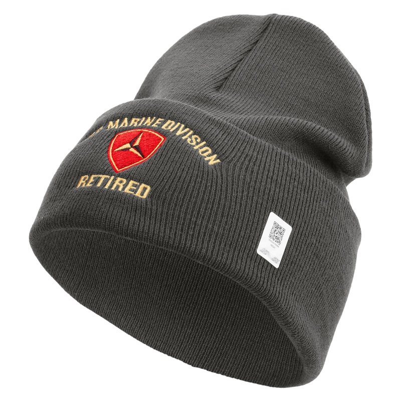 3rd Marine Division Retired Logo Embroidered 12 Inch Solid Knit Cuff Long Beanie Made in USA Charcoal One Size