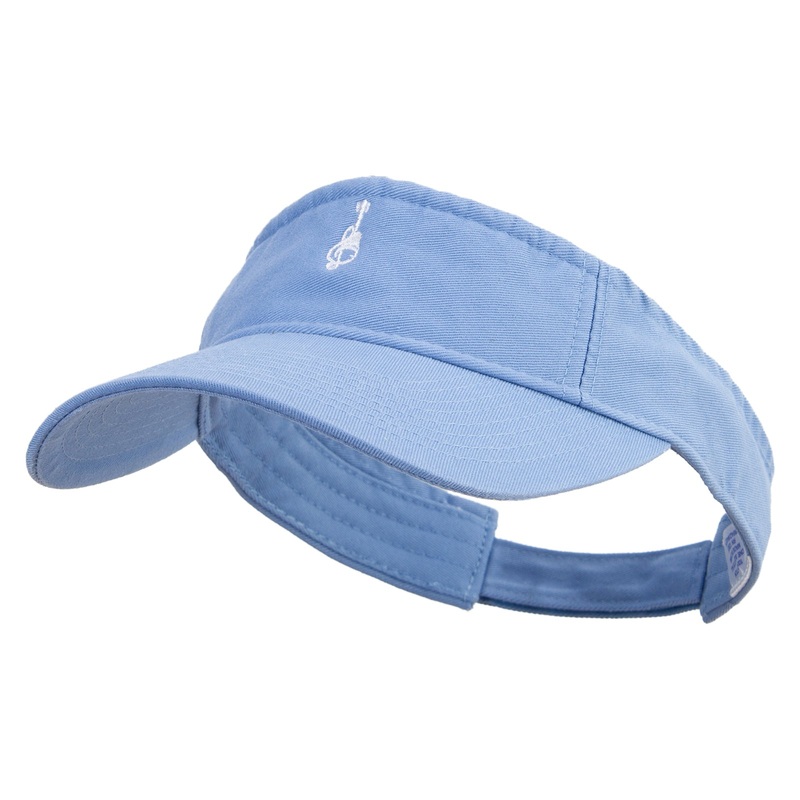 Cartoon Style Guitar Logo Embroidered Pro Style Cotton Twill Washed Visor Lt Blue One Size