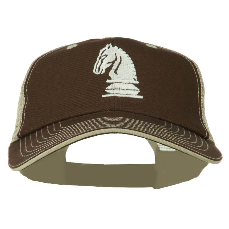 Chess Knight Embroidered Big Size Washed Mesh Cap Brown Beige XL-3XL