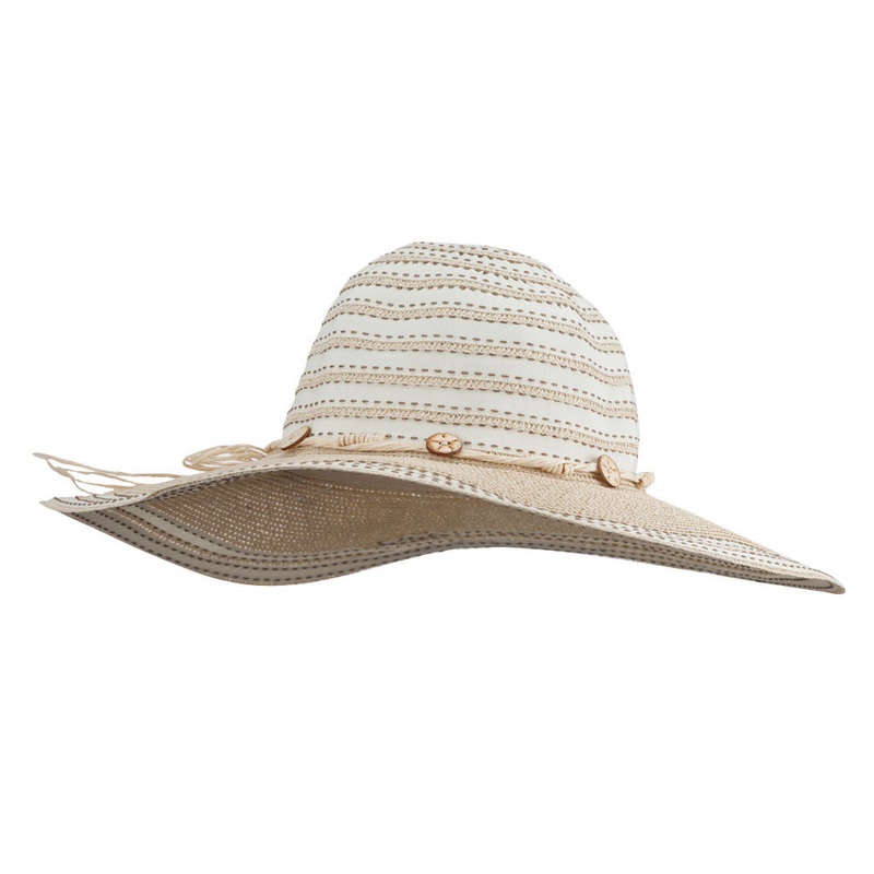 Dash Stitched Paper Braid Hat Beige One Size