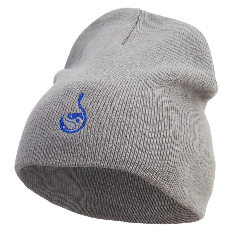 Fishing Bait Embroidered 8 inch Acrylic Short beanie Grey One Size