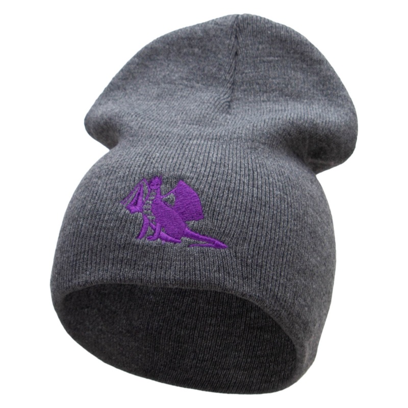 Made in USA Dragon Wing Embroidered 8 Inch Short Beanie Charcoal One Size