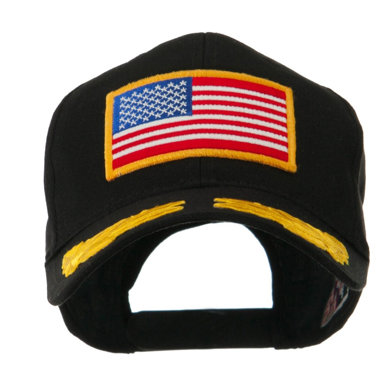 Oak Leaves and American Gold Flag Patch Cap Black One Size