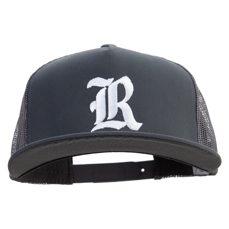Old English R Big Size 5 Panels Mesh Flat Bill Snapback Dk Grey XL-3XL