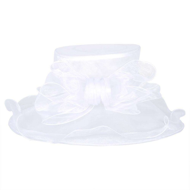 Organza Hat with Ruffle Brim and Bow White