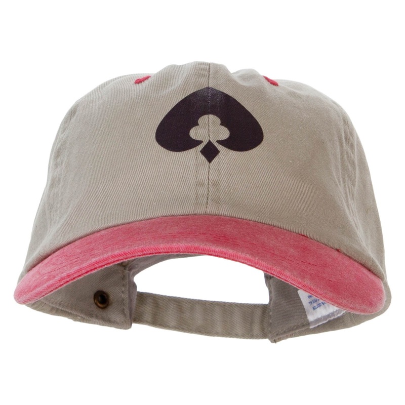 Poker Spade Clubs Diamond Logo Heat Transfer Pigment Dyed Wash Cap Beige Red One Size