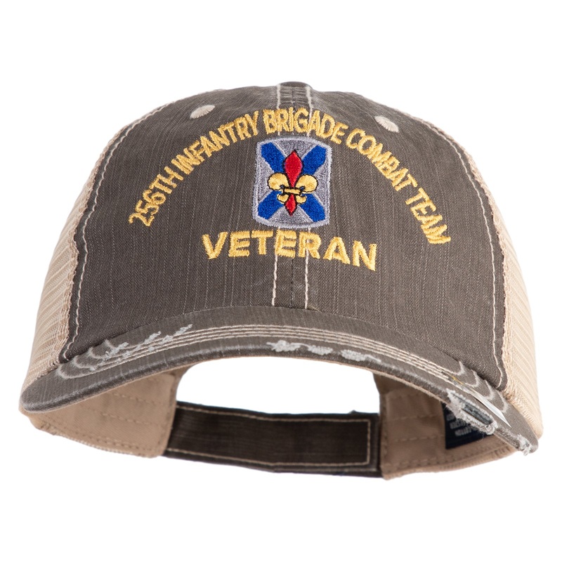 U.S. Army 256th Infantry Brigade Combat Team Embroidered Low Profile Special Cotton Mesh Cap Brown Khaki One Size