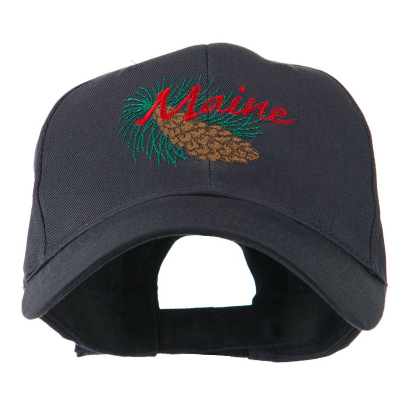 USA State Flower Maine Pine Cone and Tassel Embroidered Cap Navy One Size