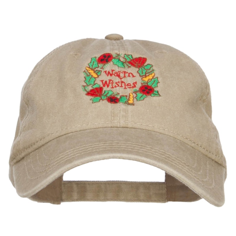 Warm Wishes Embroidered Washed Cap Khaki One Size
