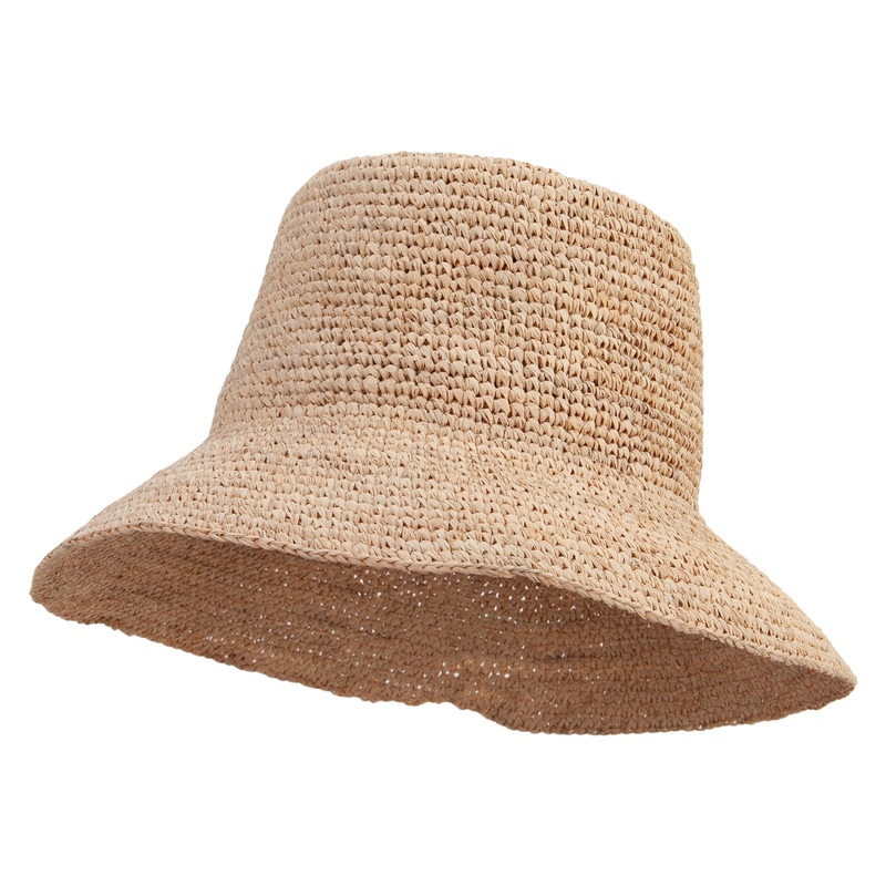 Women’s Crochet Raffia Bucket Hat Natural Tan One Size
