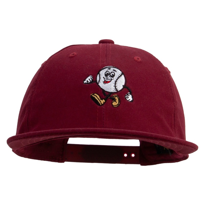 Baseball Mascot Embroidered Unconstructed High Profile Cotton Flat Bill Cap Wine One Size