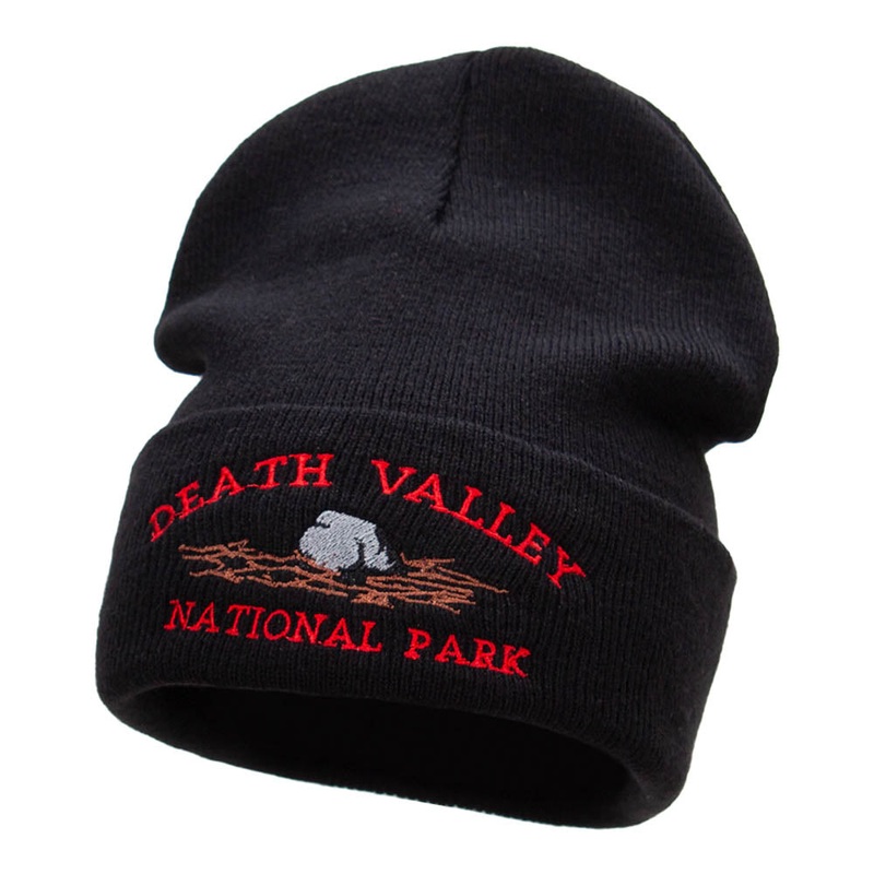 Death Valley Embroidered Long Knitted Beanie Black One Size