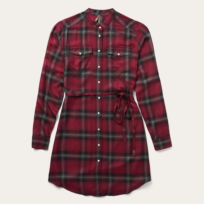 Harvest Plaid Tie Dress Wine XS