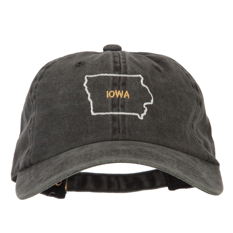 Iowa with Map Outline Embroidered Washed Cotton Twill Cap Black One Size