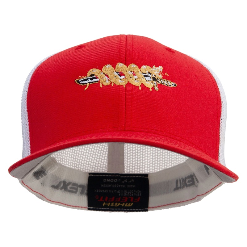 Serpent Blade Embroidered Mesh Cotton Twill Trucker 2 Tone Cap Red White One Size