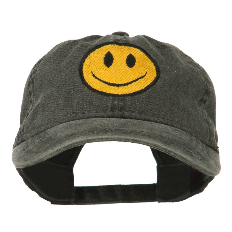 Smile Face Embroidered Washed Cap Black One Size