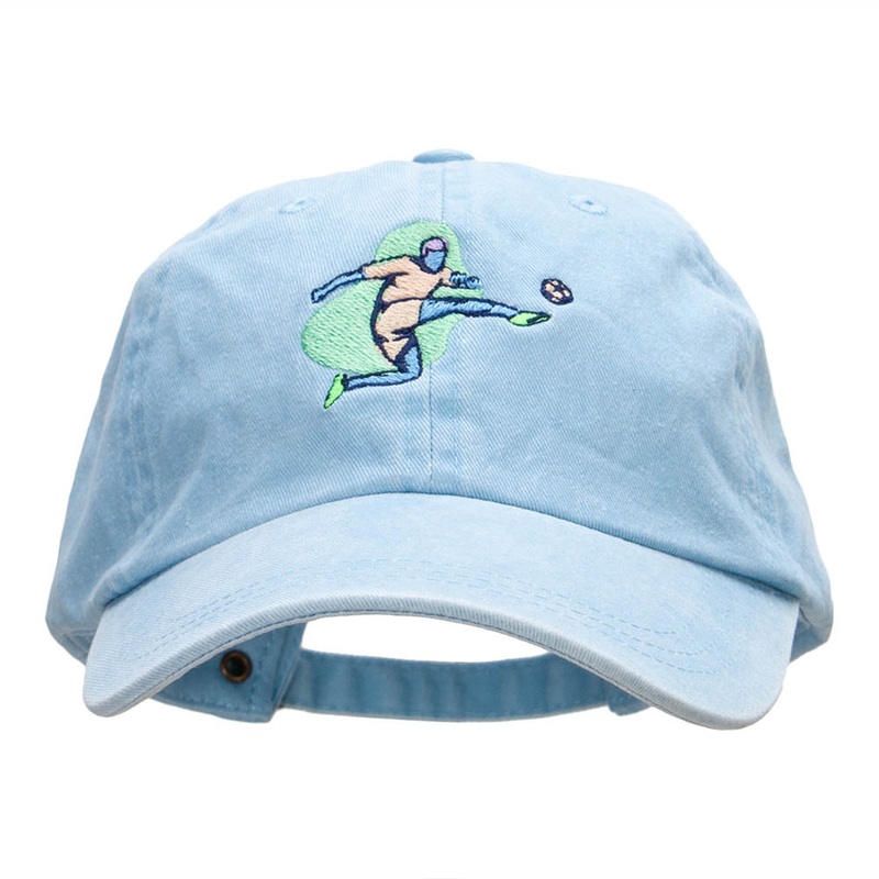 Soccer Kick Embroidered Pigment Dyed Wash Caps Light Blue One Size