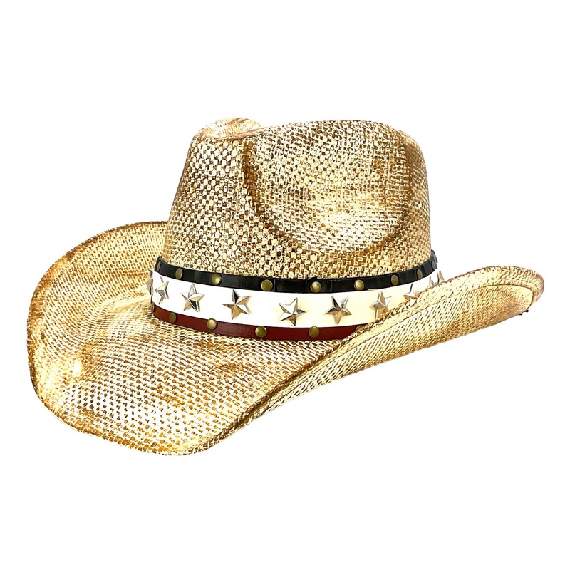 Straw Cowboy Hat with Red, White and Blue Star Band – Milani Hats Tan M/L
