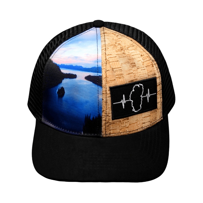 Tahoe Hat – Baseball Hat Fit – Cork Hybrid – Emerald Bay Sunrise – Trucker Mesh