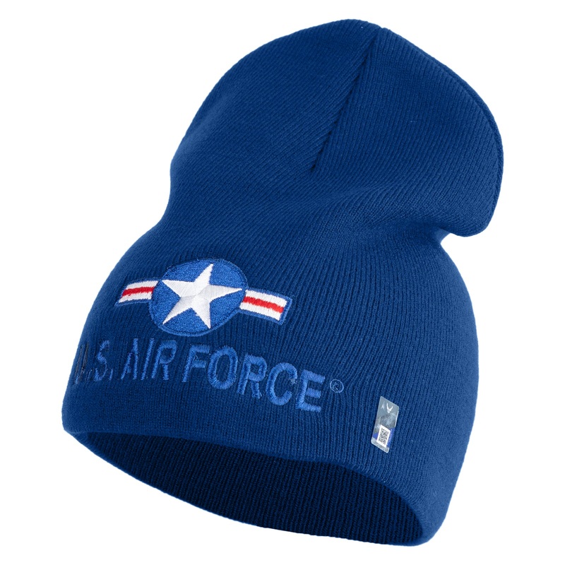 U.S. Air Force Roundel Symbol Embroidered 8 Inch Solid Knit Short Beanie Made in USA Royal Blue One Size