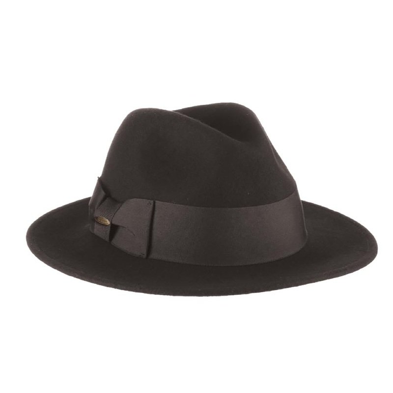 Wool Felt Fedora with Wide Ribbon Band – Scala Hats Black M/L (58.5 cm)