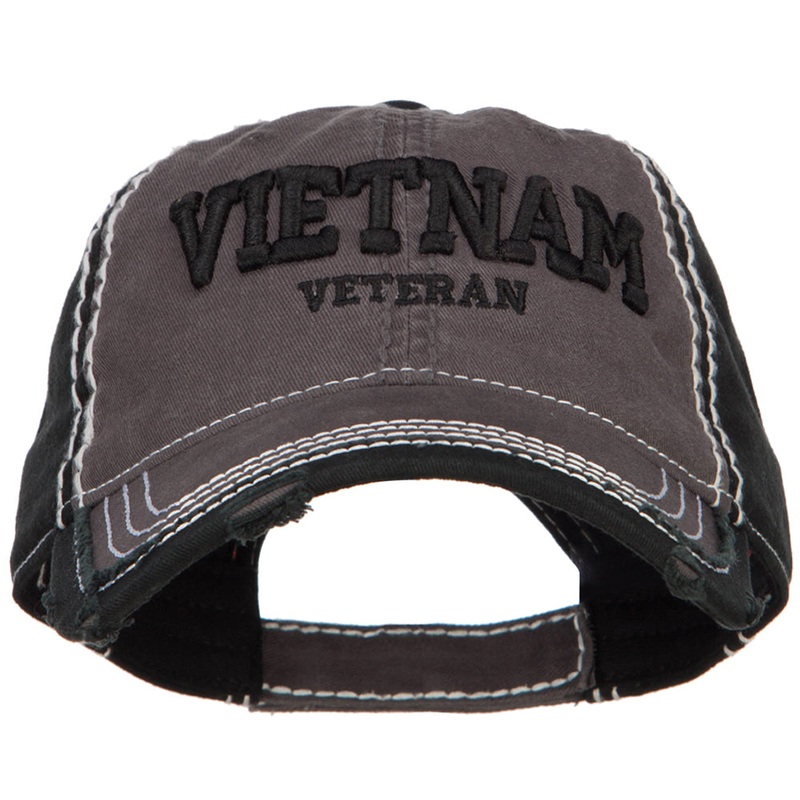 3D Vietnam Veteran Embroidered Vintage Frayed Cap Charcoal One Size