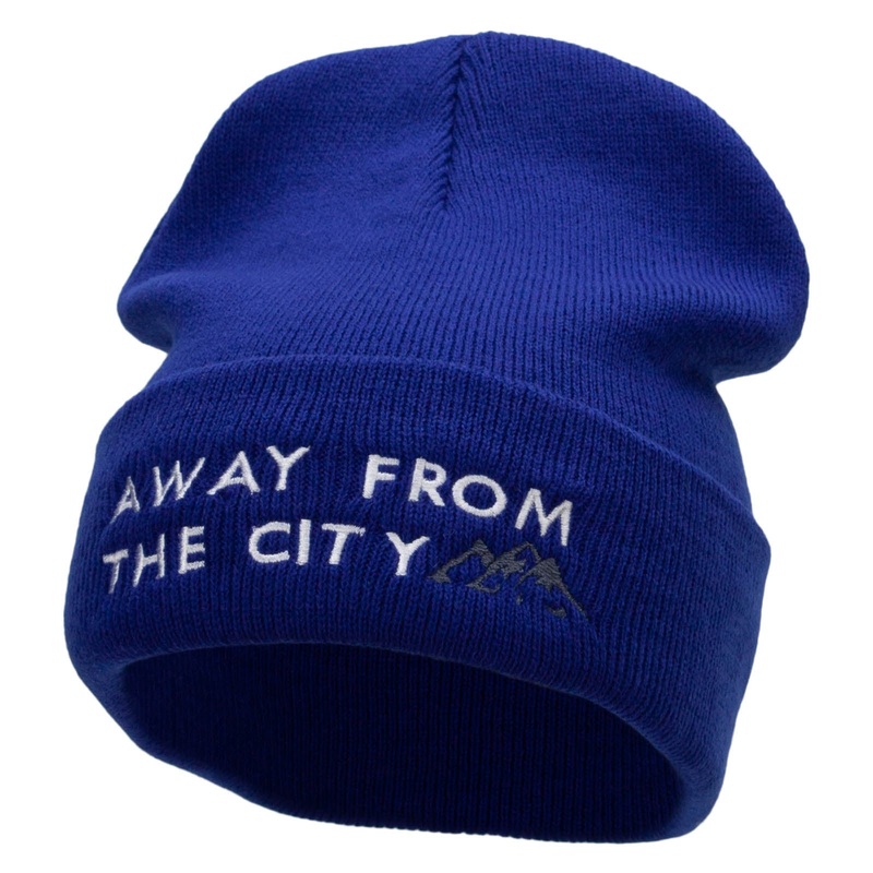 Away From The City Embroidered 12 Inch Long Knitted Beanie Royal One Size