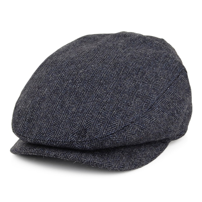 Barbour Hats Barlow Herringbone Wool Flat Cap – Navy Blue S