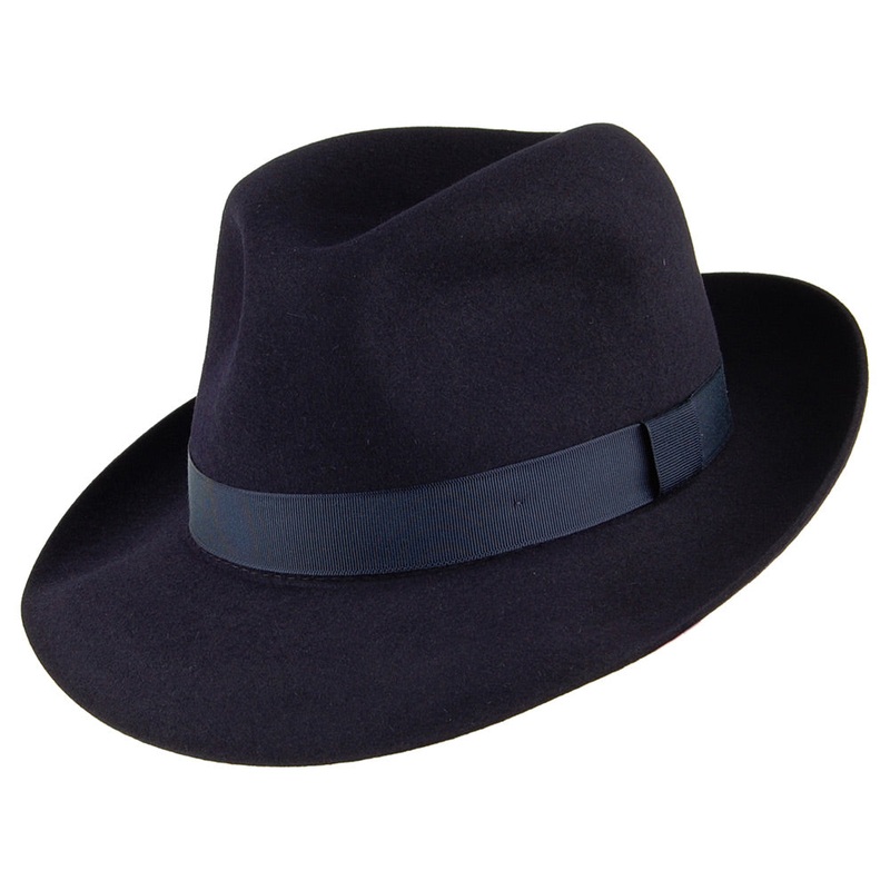Christys Hats Foldaway Fur Felt Fedora Hat – Navy Blue 55