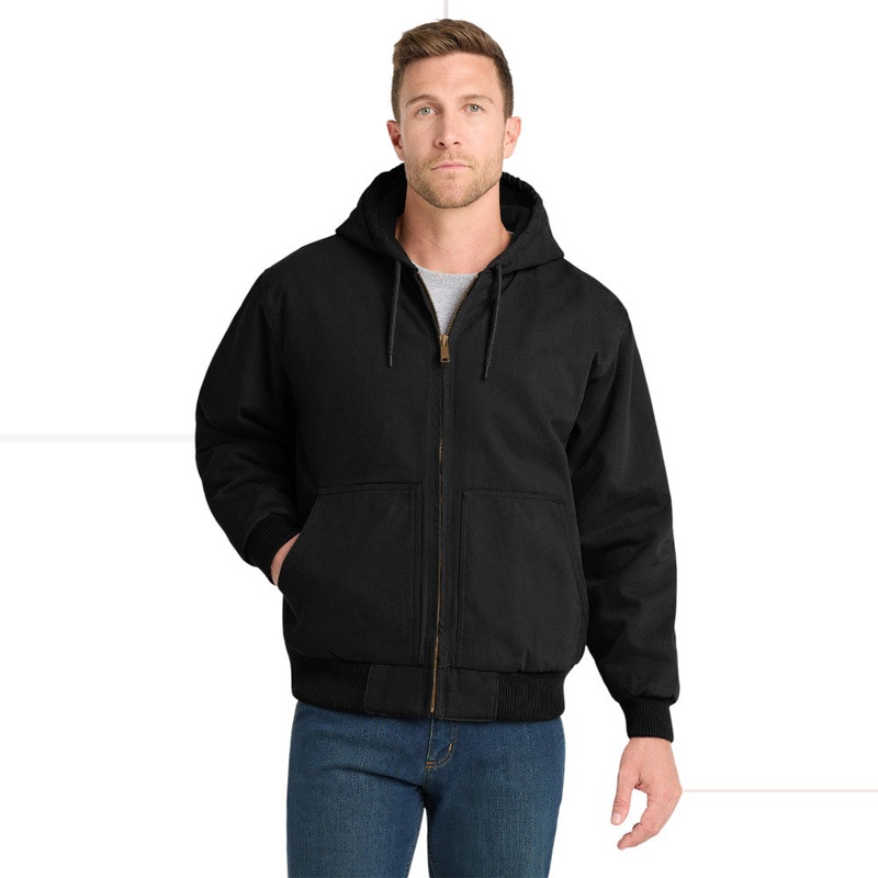 CornerStone CSJ41 Washed Duck Cloth Insulated Hooded Work Jacket Black XS
