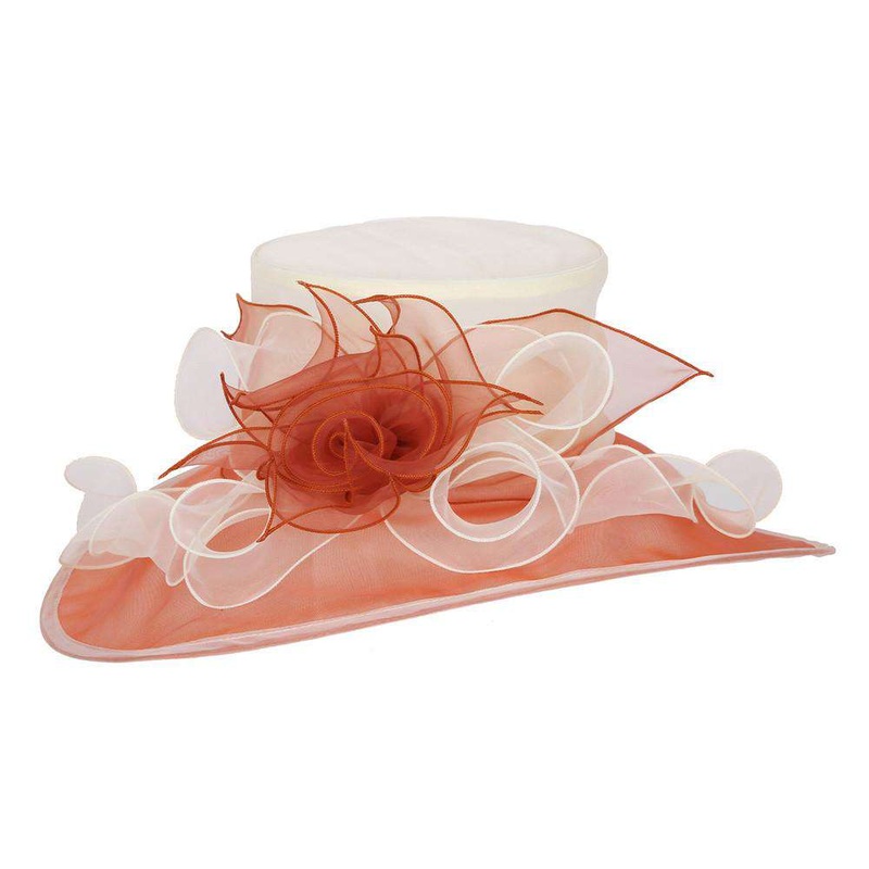 Elongated Brim Two Tone Organza Hat Brown