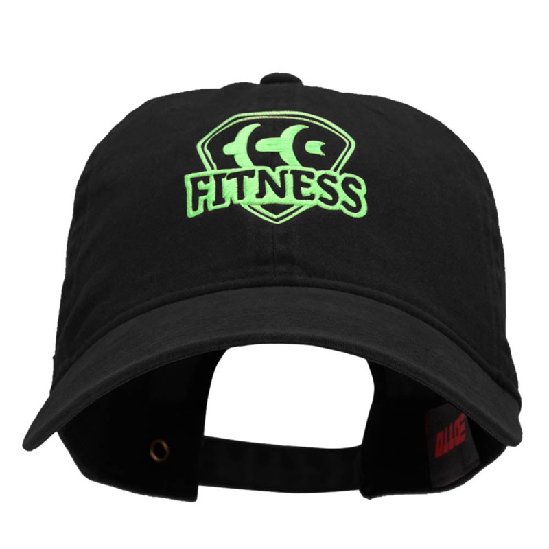 Fitness Logo Washed Solid Pigment Dyed Cotton Twill Brass Buckle Cap Black One Size