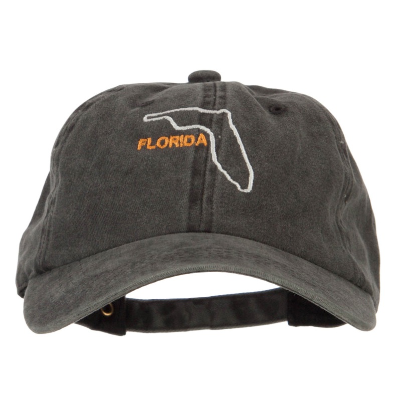 Florida with Map Outline Embroidered Washed Cotton Twill Cap Black One Size