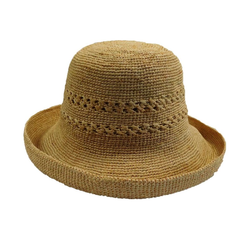 Hand Crocheted Raffia Kettle Brim Hat – Natural Natural Medium (57 cm)
