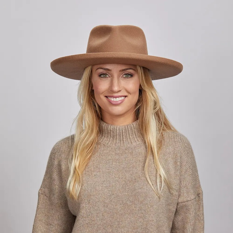 Hudson | Womens Pencil Rim Felt Fedora Hat Bark SM