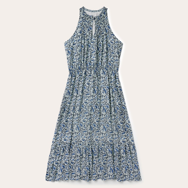 Indigo Tapestry Print Prairie Dress Blue XS