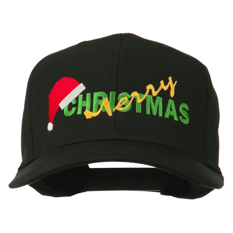 Merry Christmas Santa Hat Embroidered Cap Black One Size