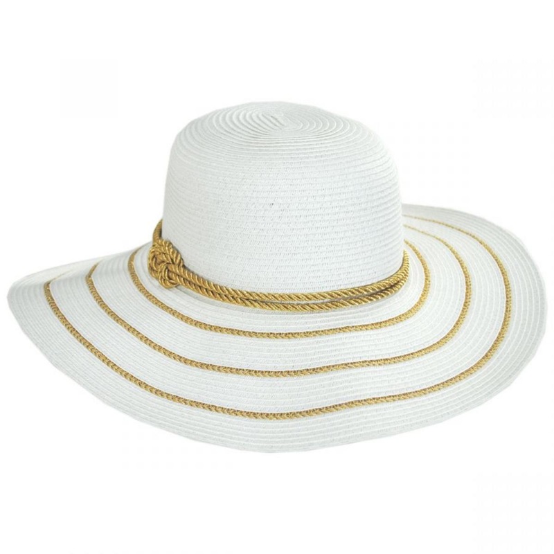 Metallic Sailor Knot Striped Straw Sun Hat GOLD ONE SIZE FITS MOST