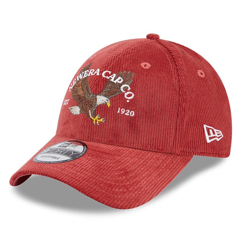 New Era 9FORTY Eagle Baseball Cap – NE Cord – Washed Red Adjustable