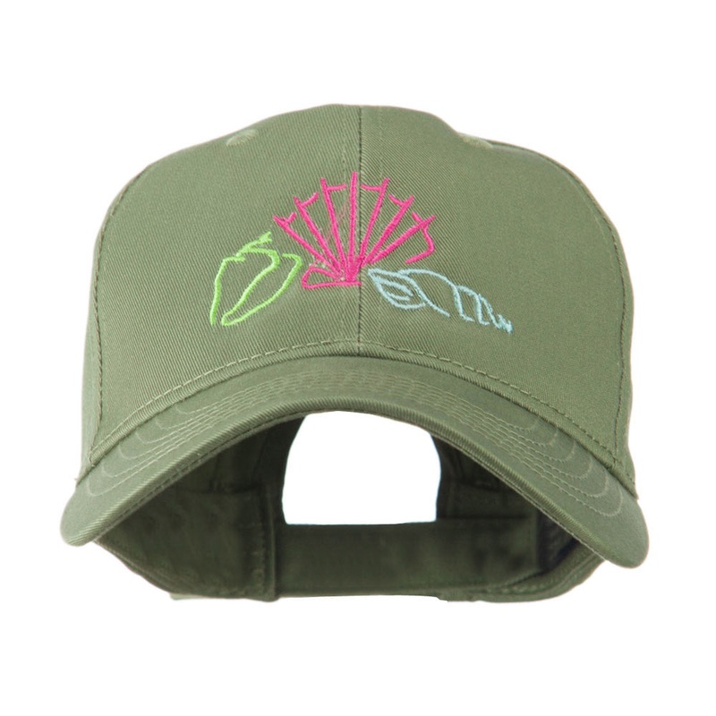 Ocean Seashells Embroidered Cap Olive One Size